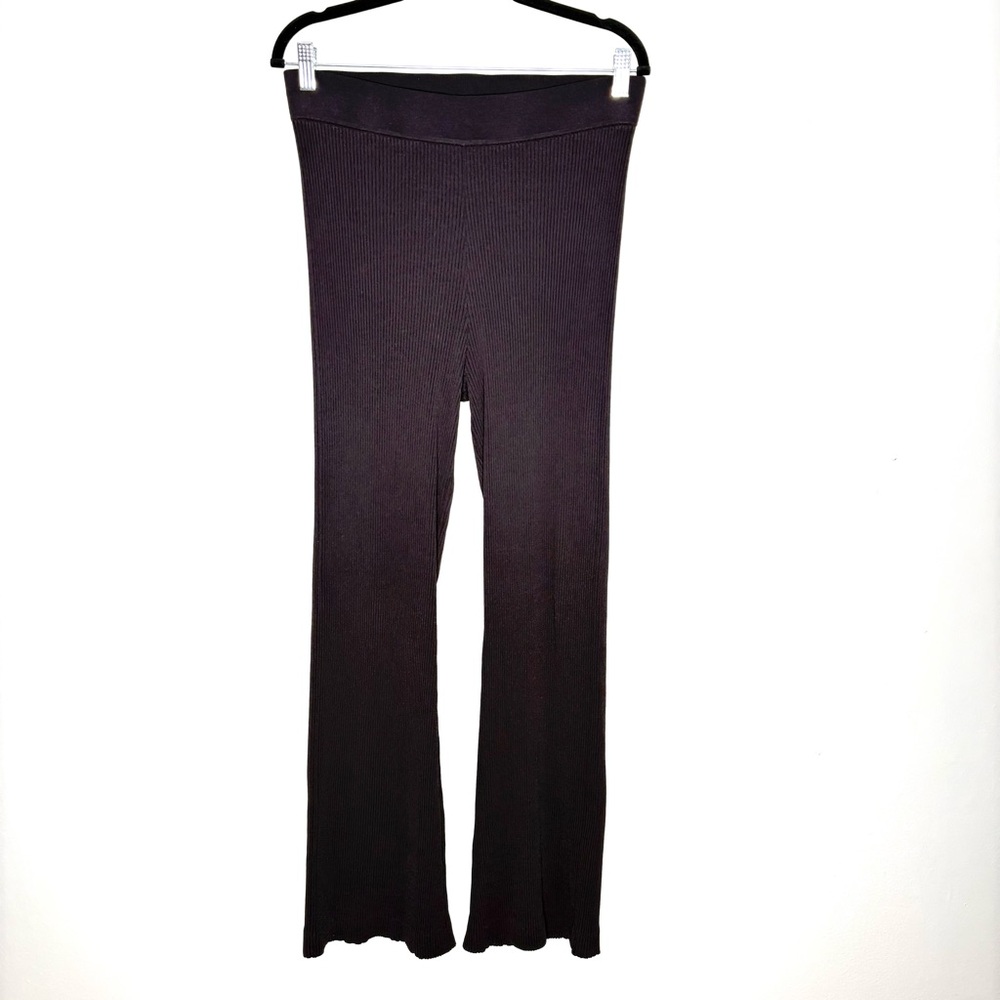 ALC Flared Rib Knit Stretchy Pull On High Rise Pants In Deep Brown Size XL